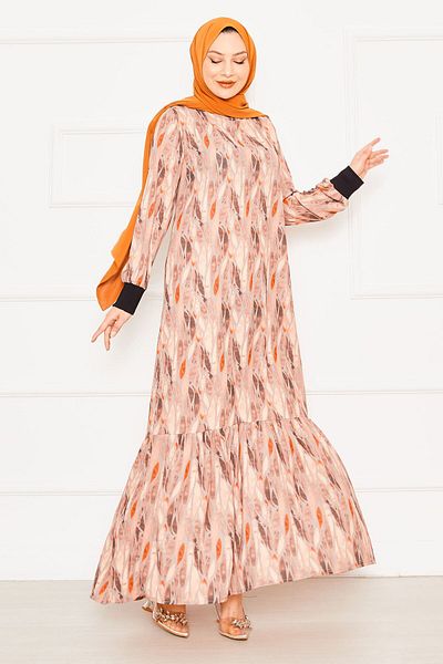 EBRUTESETTÜR Ruffle Detailed Patterned Hijab Dress