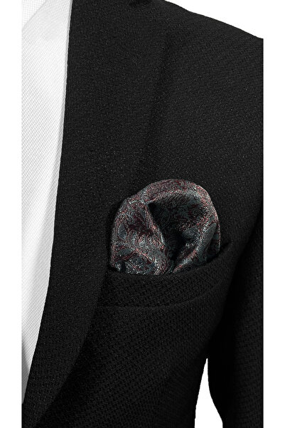 BLC Basic Line Co. Σετ γραβάτα και μαντήλι από μικροΐνες με μοτίβο μπορντό σε σκούρο γκρι φόντο - Μοντέρνα κοπή 7 cm