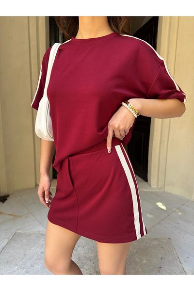 Belle Perre Modal Fabric Striped Shorts Skirt Tshirt Set