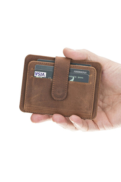 MericLine حامل بطاقات جلدي نحيف متعدد الأقسام BLW019 G2 بني عتيق