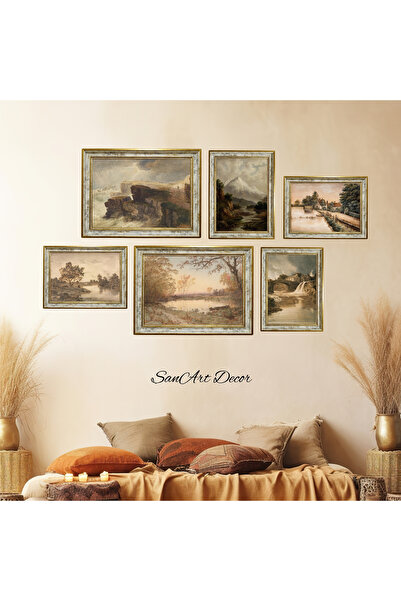 Sanart Set de pictură în ulei, pictură vintage, pictură înrămată 6 bucăți, decor artistic, picturi retro