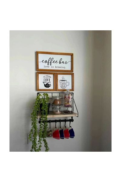 LiderGlobal Coffee Corner Shelf with Metal Hanger