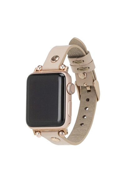 Apple Watch Uyumlu Deri Kordon 42-44-45mm RT ERC3 Bej