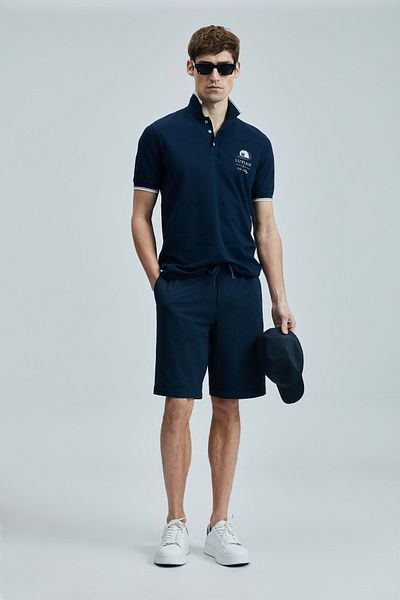 Lufian Ανδρικό μπλουζάκι πόλο Sandor Smart Navy Blue