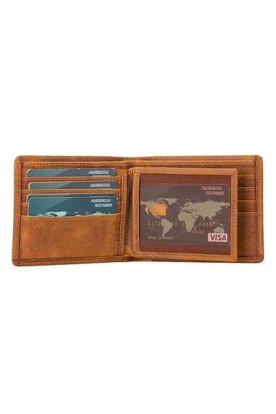 Enseb Marky Leather Wallet and Card Holder, 10 Card Compartments, Antique Tan