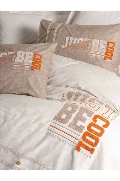 RBY Cotton Box Mood Embroidered Ranforce Double Duvet Cover Set Cool Brown
