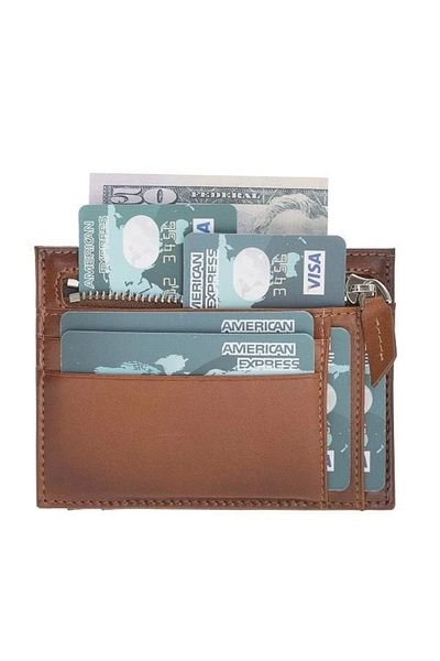 KAKTÜS JACK Zip Leather Zippered Card Holder ZPCH RST2EF Tan