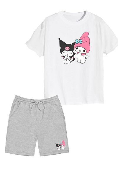 makiteks Комплект от 2 памучни шорти с щампа за момичета, тениска Kuromi за деца 5, 6, 7, 8, 9, 10, 11, 12, 13, 14 години