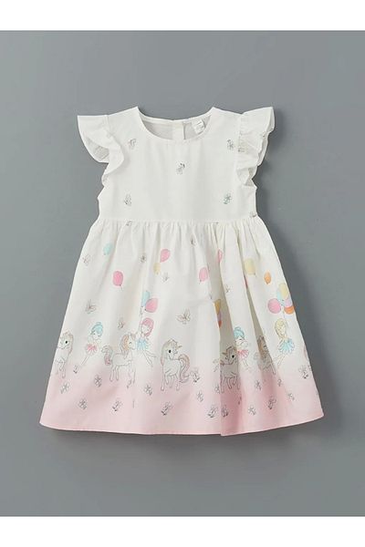 LC Waikiki Lcw Kids Ecru Crew Neck Poplin Girl's Dress