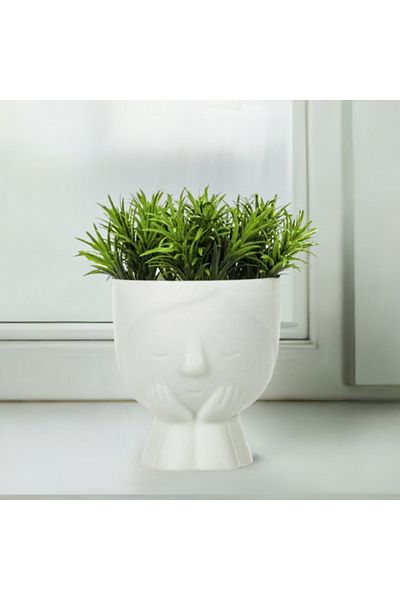 SyaMAG Ghiveci in forma de fata cu plante artificiale, 9 x 9 x 15 cm