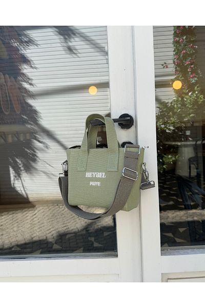 heybelprive Heybel Mini Waxed Green Canvas Bag, Summer Mini Cross Zipper Handy Bag, Mini Tote Bag