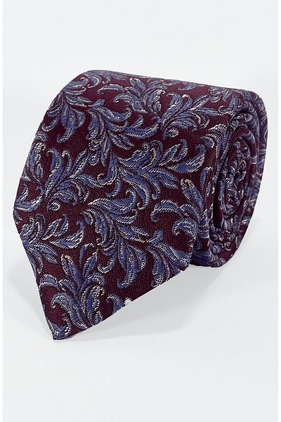 BLC Basic Line Co. Burgundy and Indigo Blue Leaf Motif Microfiber Tie and Handkerchief Set - 7 cm Modern Cut