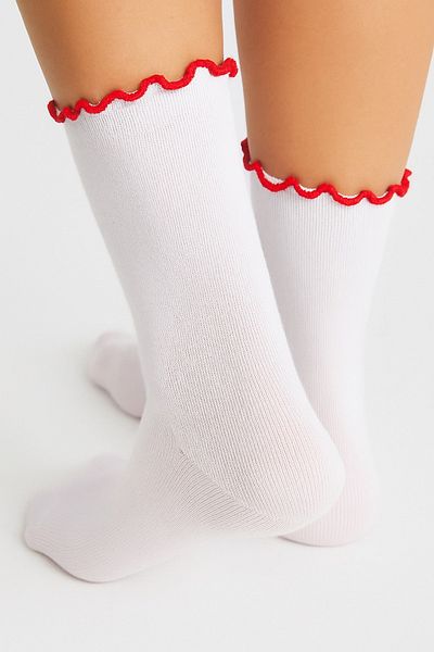 bamboo star Bamboo Women's Red Frilly Elastic Seamless Women's Socket 3-Piece White Socks/Does Not Leave Tracessqueeze-Free Socks