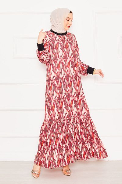 EBRUTESETTÜR Ruffle Detailed Patterned Hijab Dress
