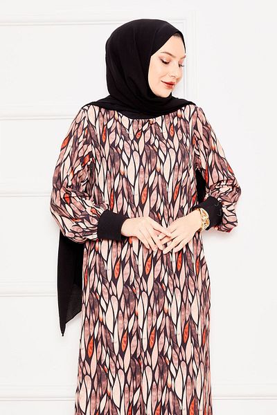 EBRUTESETTÜR Ruffle Detailed Patterned Hijab Dress