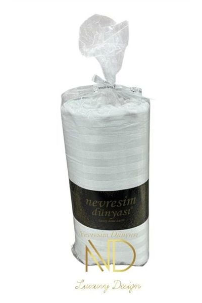 Enseb Duvet Cover World Striped Double Fitted Micro Satin Bed Sheet and 2 Pillowcases White
