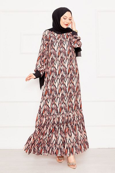 EBRUTESETTÜR Ruffle Detailed Patterned Hijab Dress