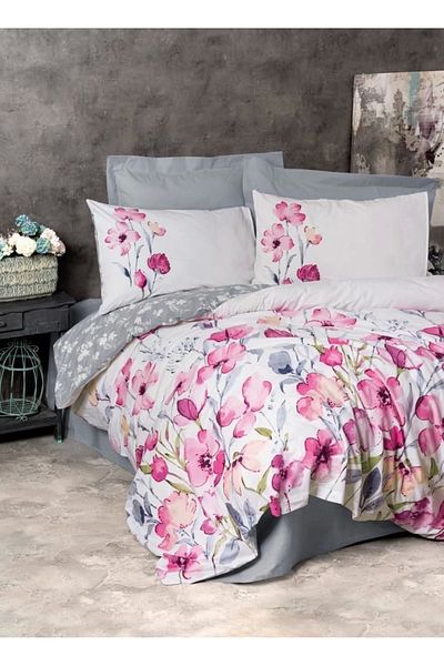 storeks Cotton Box Ranforce Duvet Cover Set Double Carla Gray