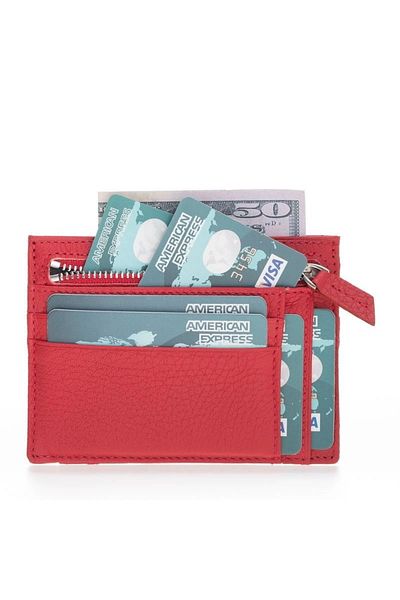 FTAKRY Zip Leather Zippered Card Holder ZPCH ERC2 Red