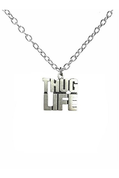 Herşey Nota Thug Life Written Metal Necklace – with 60 cm Chain |   Silver Color Unisex Hip-Hop & Street Style Accessory