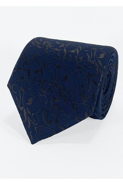 BLC Basic Line Co. Bitter Brown Color Shawl Patterned Microfiber Tie on Navy Blue Background - 7 cm Modern Cut