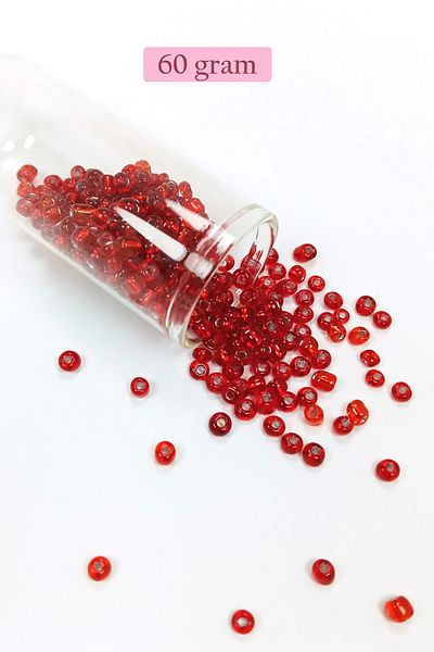 PRATİKOBA Poured Glass Sand Beads Large Size (6/0) 4 mm - 60 Grams - Transparent Red - Bnc115
