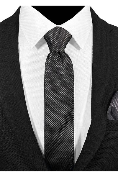 BLC Basic Line Co. Anthracite Gray Striped Microfiber Tie - 7 cm Modern Cut