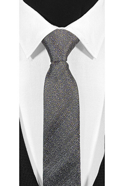 BLC Basic Line Co. Σετ γραβάτα και μαντήλι από μικροΐνες με μοτίβο Bitter Brown Grey - 7 cm Modern Cut