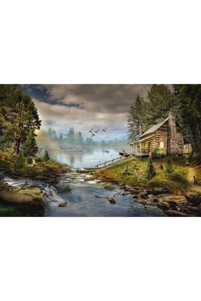 ve Tablou Canvas, Cabana ideala 3, Peisaj, 90 x 60 cm, Rama lemn, Multicolor