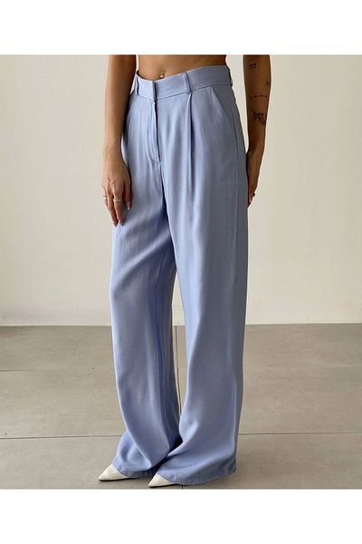 Myra High Waist Palazzo Wide Leg Trousers-Blue