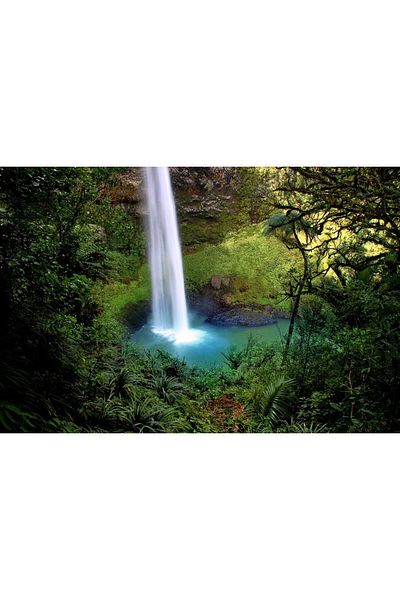 ve Canvas Painting, Water, Waterfall, Forest, Summer, 90 x 60 cm, Wooden Frame, Multicolor