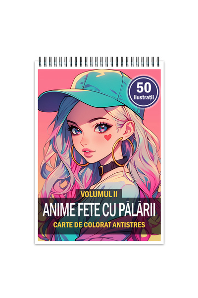 Legendary Gifts Carte de colorat antistres, 50 de ilustrații, Fete anime cu p...