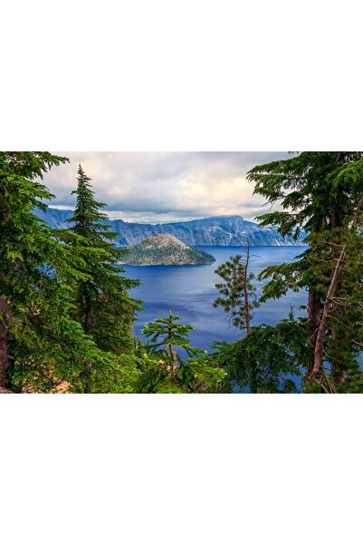 ve Tablou Canvas,Lac de munte, Padure, Brazi, 90 x 60 cm, Rama lemn, Multicolor