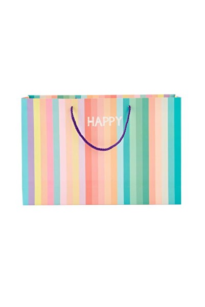 Genel Markalar Happy Yatay Karton Çanta - Renkli - 25x38 cm