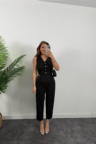 Tulipabutik Snap Fastener Vest Trousers Set