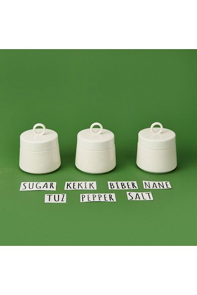 MATMEL 3-Piece Porcelain Ring Small Spice Rack - White / Black