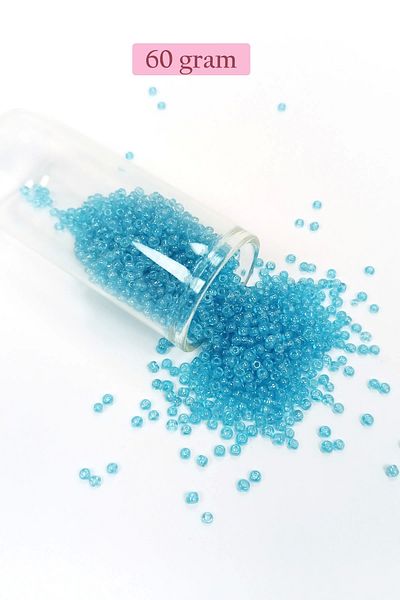 PRATİKOBA Bulk glass sand beads (11/0) 2 mm - 60 grams - transparent cyan - bnc058