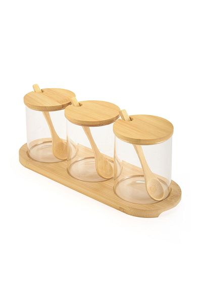 MATMEL Set of 3 Round Glass Spice Jars - Transparent / Light Brown