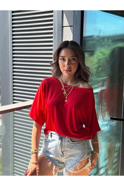 MRA Fashion Women's One Shoulder Short Sleeve Loose Viscose Blouse