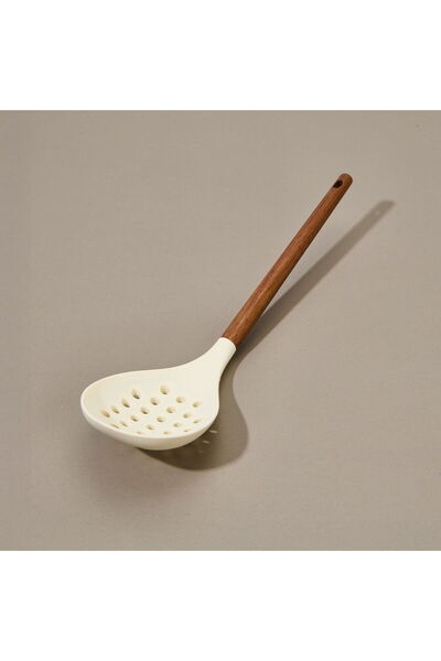 MİEN Acacia Handle Silicone Colander - Brown / Cream