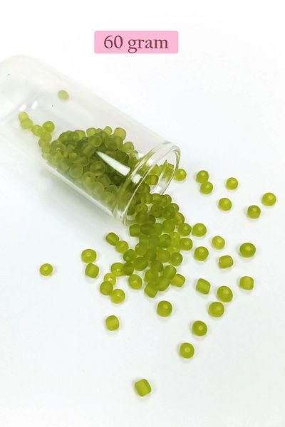 PRATİKOBA Poured Glass Sand Beads Large Size (6/0) 4 mm - 60 Grams - Transparent Matte Green - Bnc128