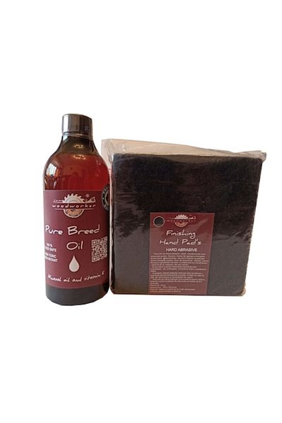 woodworker Kit intretinere Prep’N Shine-Pure Breed Oil & Hand Pad’s Hard Abrasive negru, 500 ml