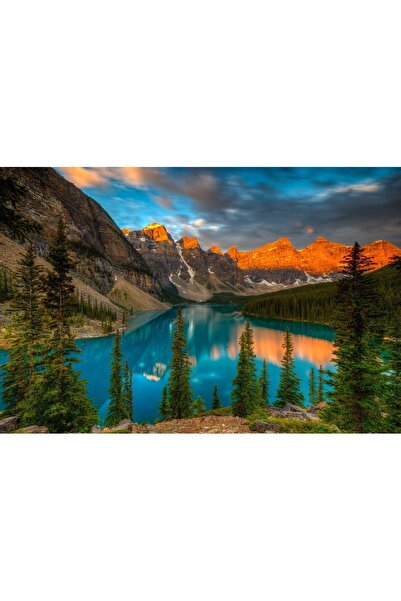 ve Tablou Canvas,Lac, Munti, Padure, 90 x 60 cm, Rama lemn, Multicolor