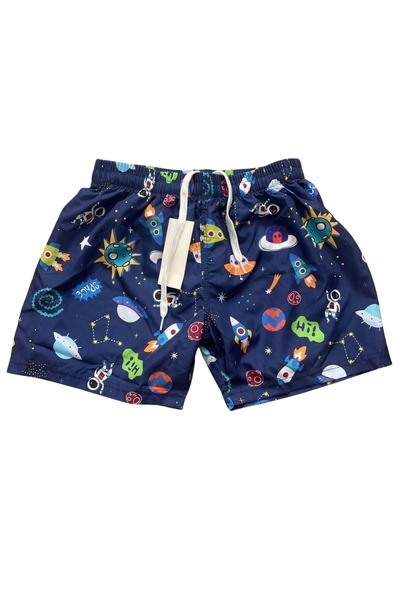 wakawakakidsstore شورت سباحة للأولاد منقوش باللون الأزرق الداكن من Space And ...
