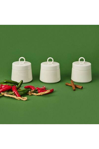 MATMEL 3-Piece Porcelain Ring Small Spice Rack - White / Black