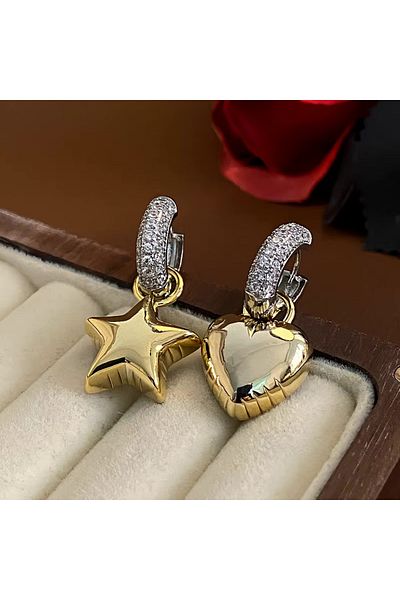 Accessories Vanilla Avenue Golden Yellow Heart and Star Design with Zircon Stone Dangle Casual Earrings for Women
