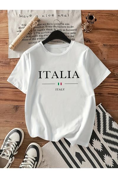Pink Sky Cotton Oversize Italia Printed Short Sleeve Crew Neck Comfortable Casual T-Shirt