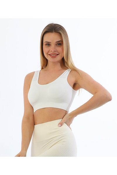 inkasole Thick Strap Padded Ribbed Crop Bustier 5704 White
