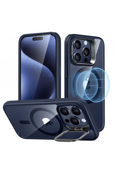 ESR Case for iPhone 15 Pro Max - ESR Classic Hybrid HaloLock Kickstand - Clear Dark Blue