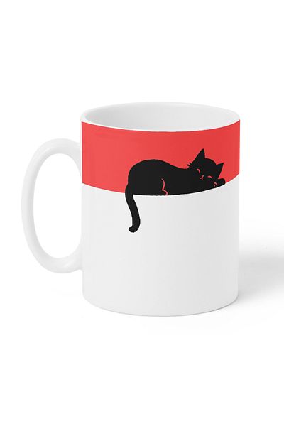 LOWHA 11 oz Ceramic Mug with Black Cat Design